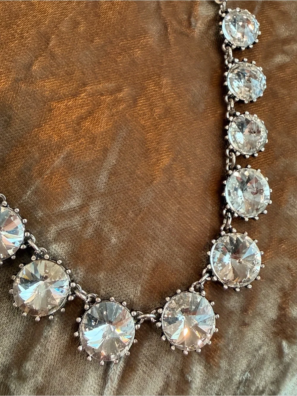 Clear Rivoli Crystal Statement Necklace Antiqued Silver Tone-1067